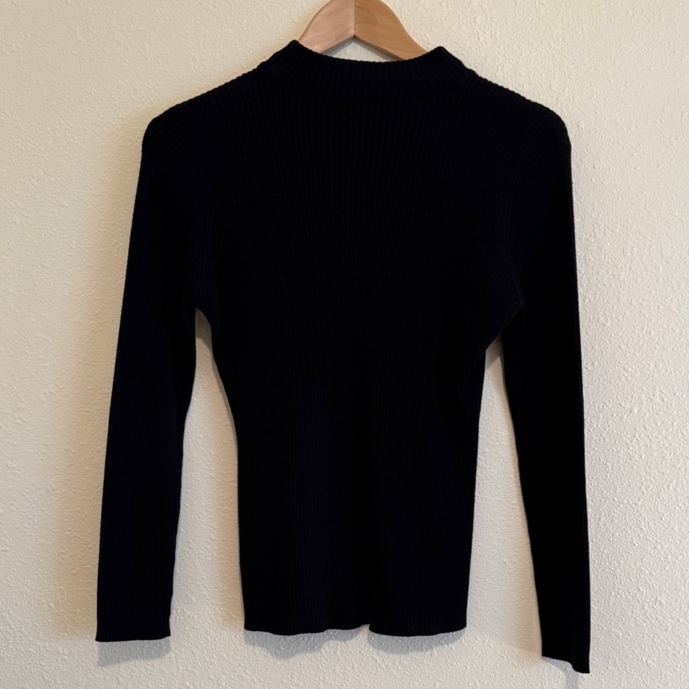 Black Ribbed Mock Neck Sweater Top - Picture 5 of 7